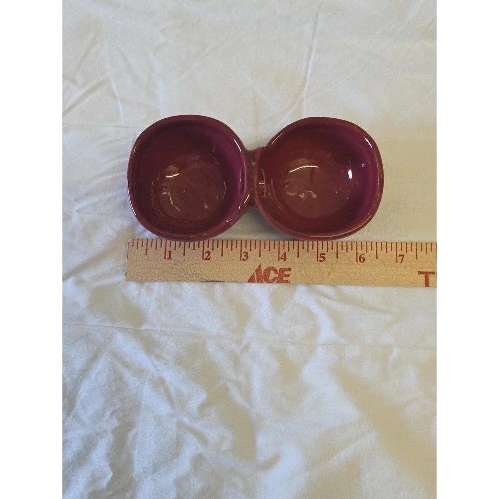 Pier 1 Import Earthenware Small Divided Bowl Hand‎ Painted Red Made In Italy